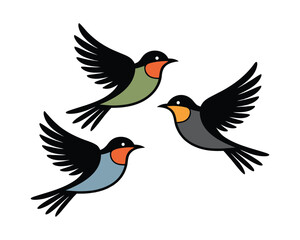 Obraz premium A vector illustration of a set of birds including an eagle and a puffin, shown as a black silhouette against a white background