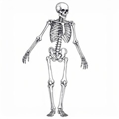 Ink sketch of a standing human skeleton
