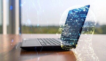 Laptop with AI Head overlay