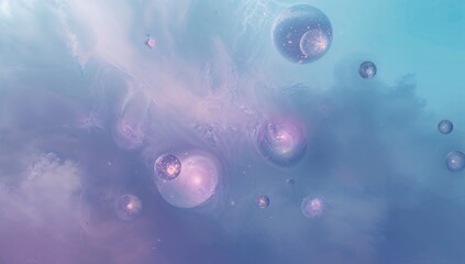 abstract surreal dreamscape with floating light spheres