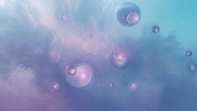 abstract surreal dreamscape with floating light spheres