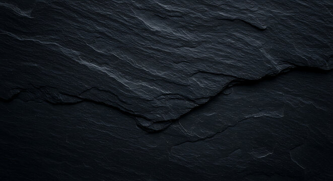 A dark, textured background of natural black slate rock, a macro shot for abstract wallpaper