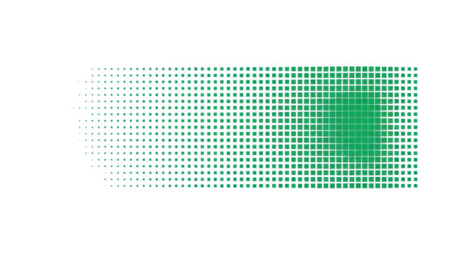 Precisely rendered emerald green halftone pattern, tiny geometric squares forming a linear density gradient, retro digital art on transparent background, minimalist design concept