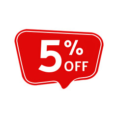 Get a 5% discount off with this red speech bubble with a percentage symbol and the words 'off'