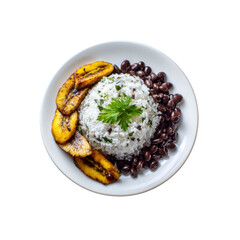 Overhead Shot of Delicious Rice, Beans, and Plantains Dish