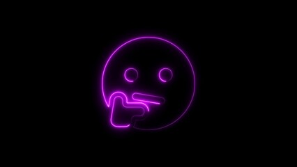 Glowing neon emoji symbol thinking design on a dark black background for graphic purposes