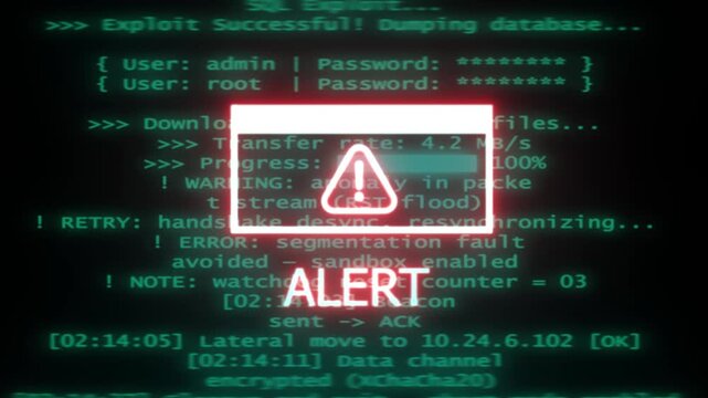 Cyber Infiltration Loading Interface: Digital Virus Attack Animation, Terminal Hack Screen, Data Breach Progress, Firewall Exploit Visual
