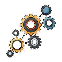 Interconnected gears illustrate teamwork, collaboration, and efficient workflow processes.