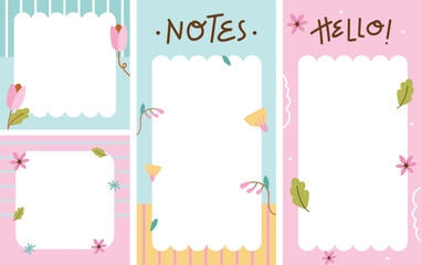 Cute Colorful Printable Memo Notes Paper with Flower Illustration Collection