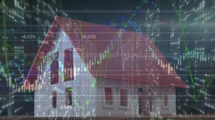Animation of financial data processing over house - Powered by Adobe