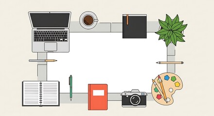 Creative workspace setup with essential tools and copy space for modern professionals