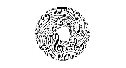Dynamic musical notes swirl into a captivating vortex, creating a vibrant visual symphony perfect for creative projects and artistic expression.
