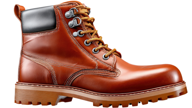 Leather Work Boot: A close-up shot of a sturdy leather work boot, showcasing the texture and craftsmanship, built for durability and style.