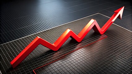 Red line graph on black background with upward arrow, symbolizing business growth, economic success, and financial progress. High-quality professional stock image for data an