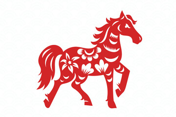 Chinese New Year 2026, the year of the Horse, red and gold line art characters, simple hand-drawn Asian elements with craft (Chinese translation: Happy Chinese New Year 2026, year of the Horse)