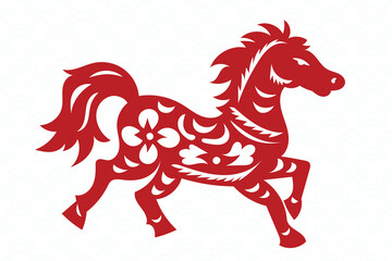 Chinese New Year 2026, the year of the Horse, red and gold line art characters, simple hand-drawn Asian elements with craft (Chinese translation: Happy Chinese New Year 2026, year of the Horse)