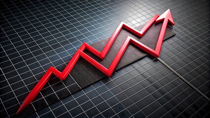 Red line graph on black background with upward arrow, symbolizing business growth, economic success, and financial progress. High-quality professional stock image for data an