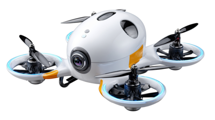 Drone Photography: A sleek, state-of-the-art drone hovers in a captivating display, capturing aerial views with its advanced camera system. It embodies modern technology, innovation.