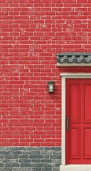 Red Brick Wall with Doorway