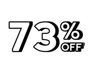 Discount banner with bold white text 73% OFF on transparent background. Perfect for online store promotions, flash sales, clearance events, e-commerce marketing campaigns, and special offers