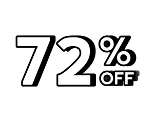 Discount banner with bold white text 72% OFF on transparent background. Perfect for online store promotions, flash sales, clearance events, e-commerce marketing campaigns, and special offers