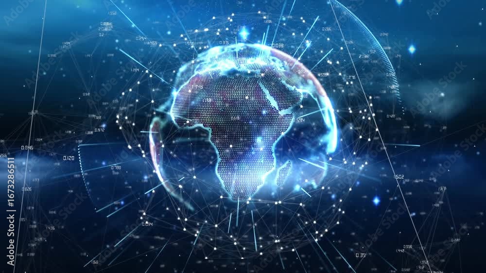 Wall mural animation of globe with network of connections over globe