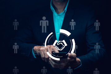 people shaking hands icon finishing meeting in office, Finishing up collaboration discussing of partner cooperation in investment marketing project, successful contract agreement to become teamwork.