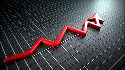 Red line graph on black background with upward arrow, symbolizing business growth, economic success, and financial progress. High-quality professional stock image for data an