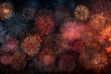 Vibrant fireworks explode in the night sky a dazzling display of light and color
