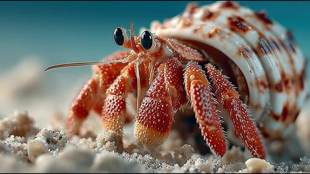 Hermit crab in shell on sand
