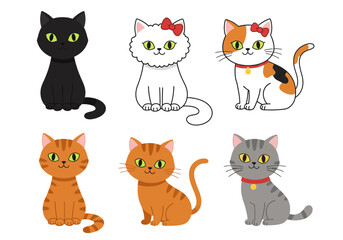 Set of Cute Cats element design. flat style illustration.