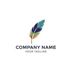 A colorful stylized feather logo design with placeholder text for a company name and tagline.