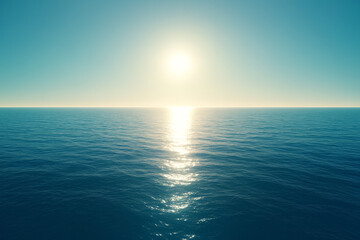 Obraz premium Bright sun shining over calm blue ocean horizon