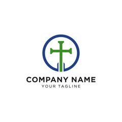 Fototapeta premium A Christian cross symbol is enclosed within a blue circle, representing faith and spirituality.