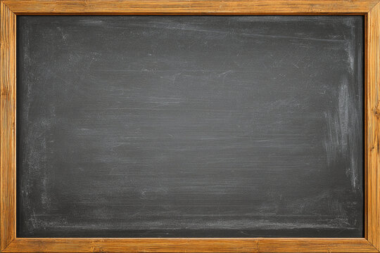Empty dark gray chalkboard with a wood frame ready for writing or drawing