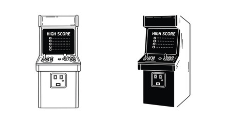 Two classic arcade machines side by side with high score displays