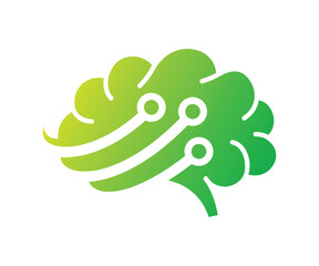 Digital brain tech logo, Human mind technology logo design emblem template. Modern techno smart thinking vector illustration on white background