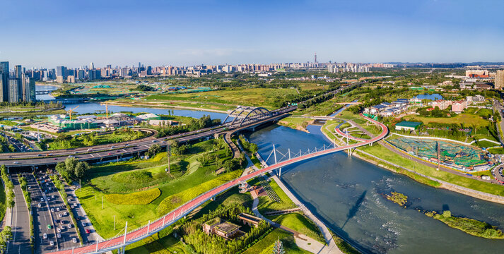 Chengdu City Skyline Under Blue Sky with Clouds Urban Landscape