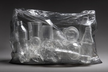 Clear plastic bag filled with assorted plastic containers