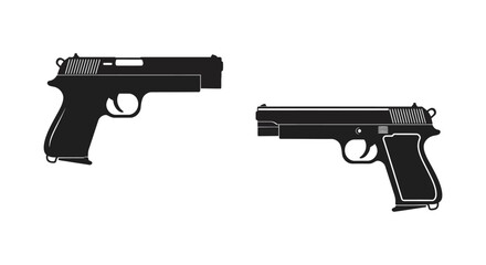 Two black handguns side by side on a white background