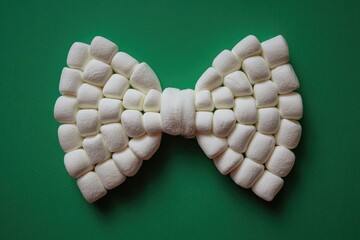 White marshmallow bow tie on vibrant green backdrop