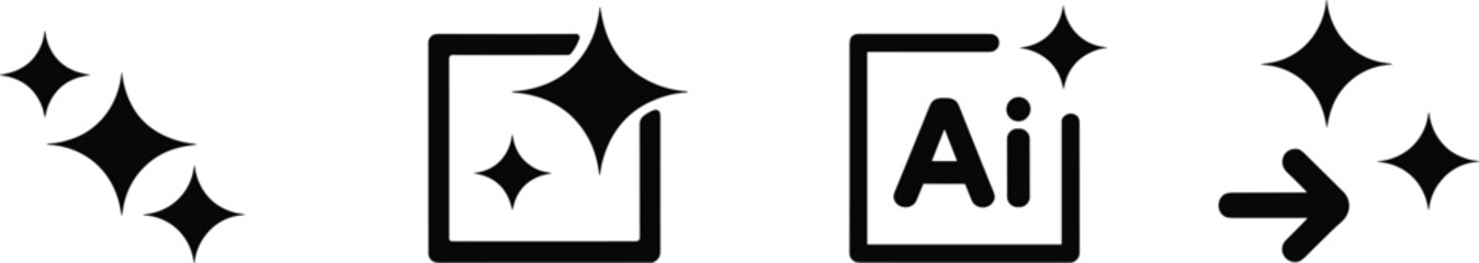 Minimalist sparkle star icons, clean shining effect symbols, decorative magic sparkle design, glowing UI elements, modern vector flat illustration, isolated