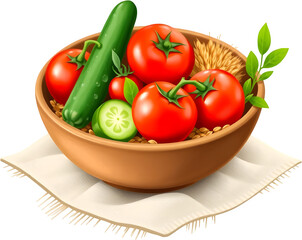 유기농농장수확그릇일러스트