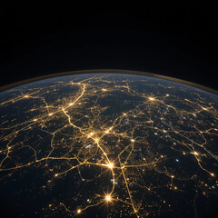 Obraz premium Earth at night showing glowing city lights and transportation networks