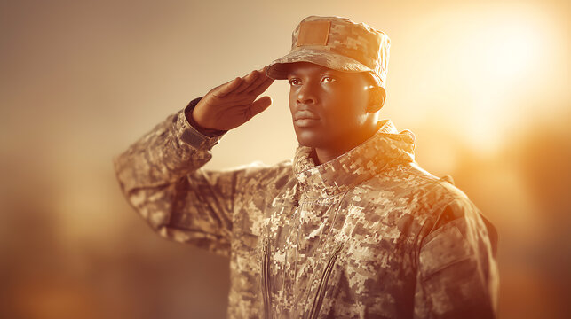 Stock photo of military soldier saluting african american army uniform - Powered by Adobe