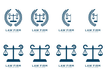 Simple elegant justice logo collection , law firm logo set , blue and white background