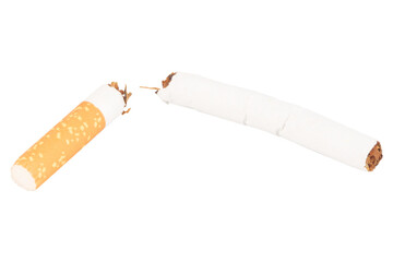 Broken Cigarette with Tobacco Spilling Out on White Background
