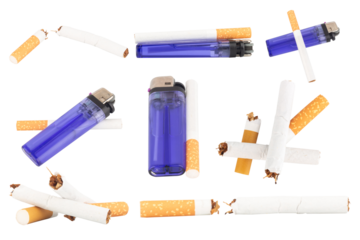 Broken Cigarette with Tobacco Spilling Out on White Background