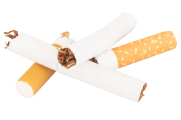 Broken Cigarette with Tobacco Spilling Out on White Background