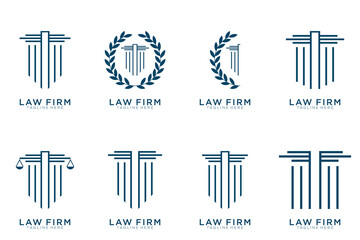 Simple elegant justice logo collection , law firm logo set , blue and white background